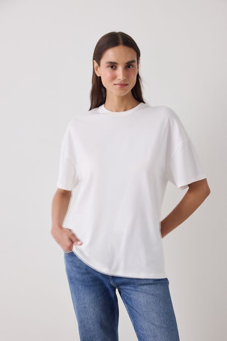 Oversized Cotton Blend Crew Neck T-Shirt - Image 3