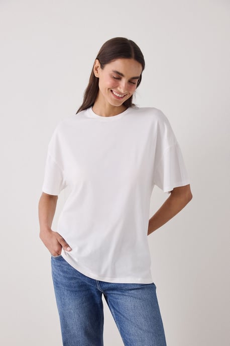 Oversized Cotton Blend Crew Neck T-Shirt - Image 4