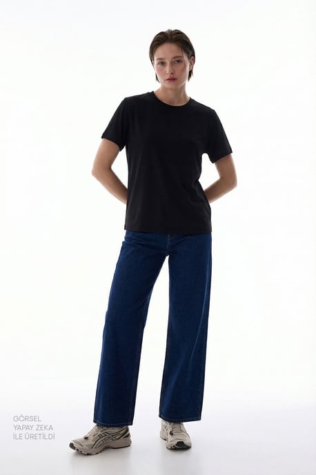 Overgedimensioneerde Lange Brei Crew Neck T-shirt - Image 4