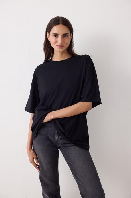 Oversized Cotton Blend Crew Neck T-Shirt - Image 2