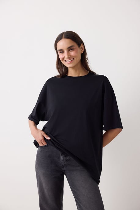 Oversized Cotton Blend Crew Neck T-Shirt - Image 3