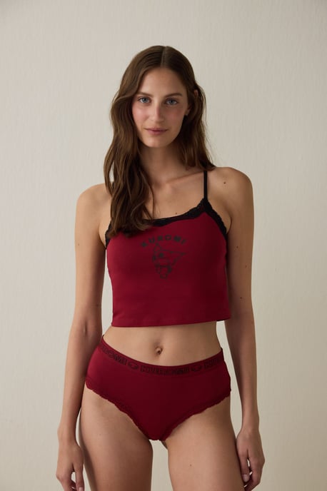 Tryckt Stickad Fodrad Crop Top - Image 2