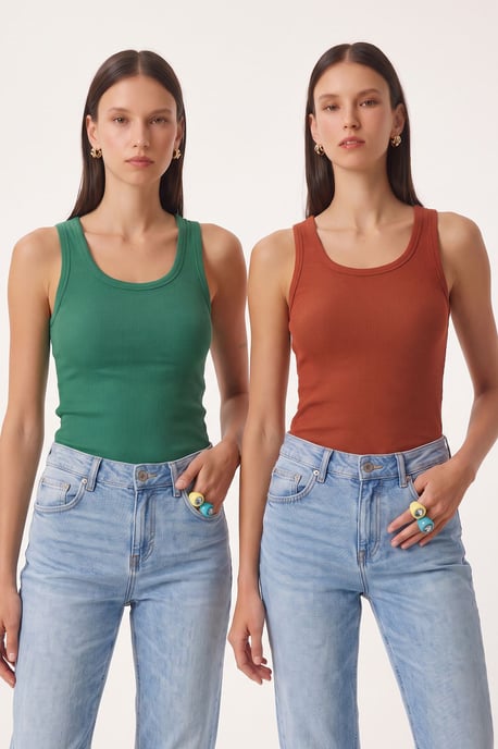Fitted U-hals Gebreide 2-Pack Tanktop - Image 1