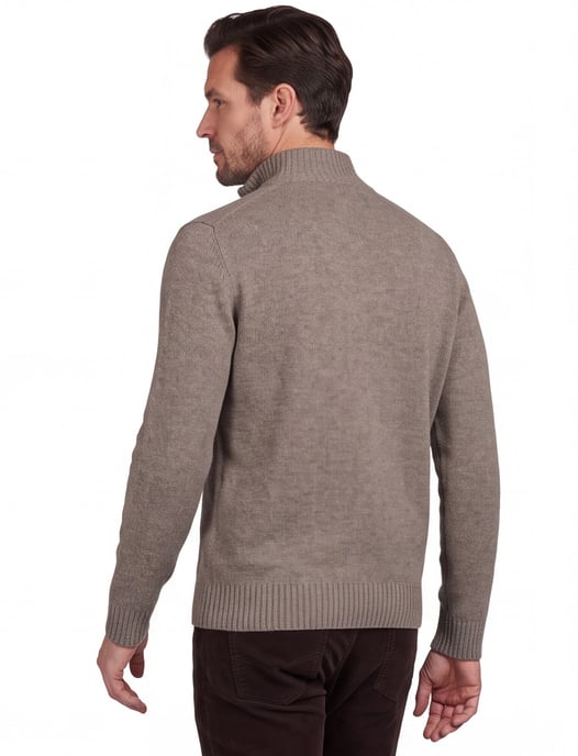 Barbour trui beige effen merinowol opstaande kraag - Image 2