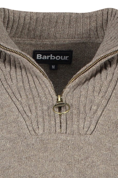 Barbour trui beige effen merinowol opstaande kraag - Image 3