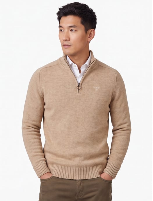 trui Barbour beige half zip wol - Image 1
