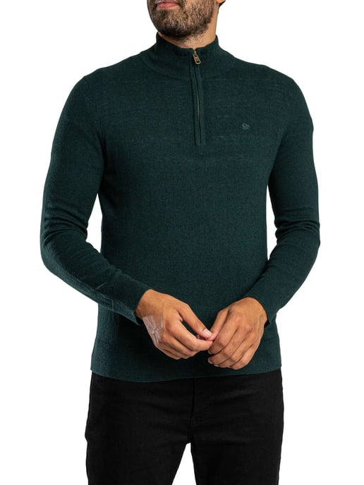 Superdry Ess LW Wollen Mix Gebreide Trui Met Halve Rits, Groen - Image 2