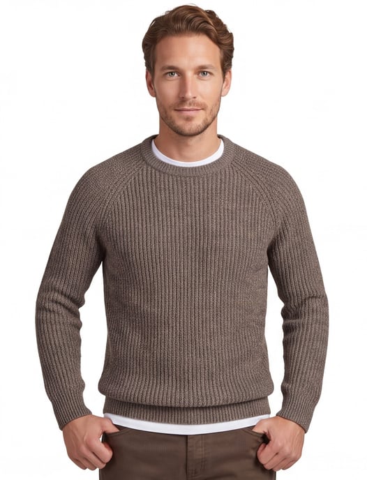 Barbour beige trui ronde hals lamswol - Image 1