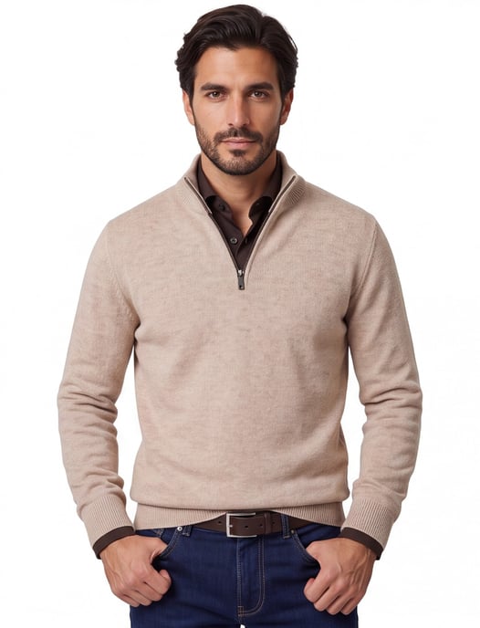 Casa Moda beige half-zip trui gemêleerd wol - Image 1