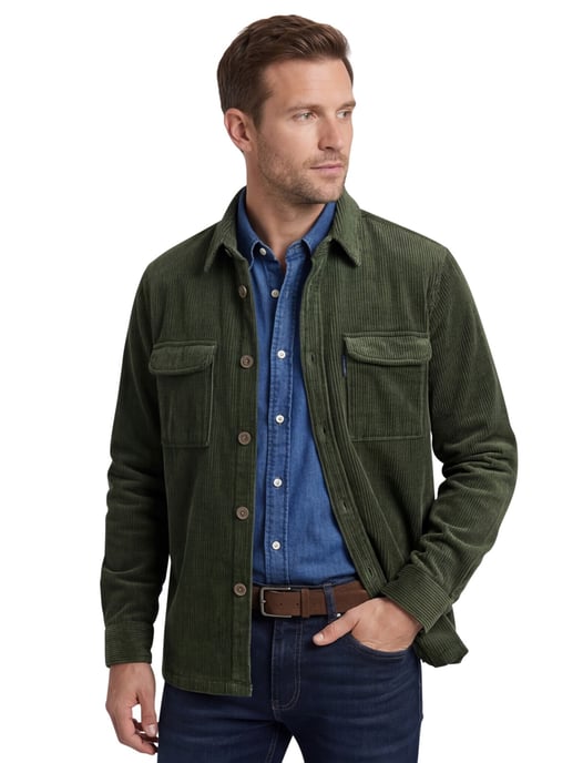 A Fish Named Fred overshirt groen corduroy slim fit katoen - Image 1