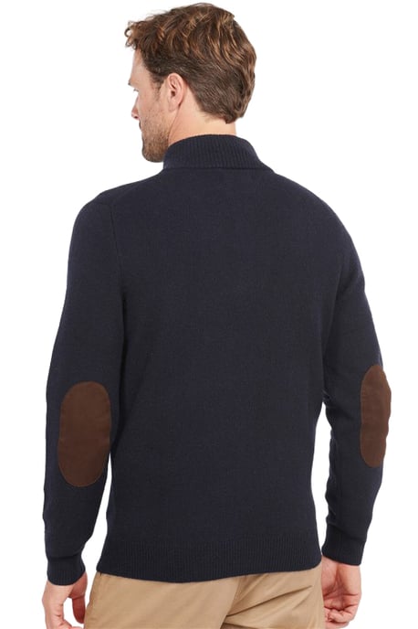 Barbour half zip trui donkerblauw met knopen en elleboogstukken - Image 2