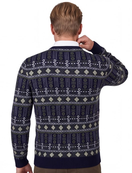 Barbour trui navy groen geprint Grangetown Fair Isle Crew wol - Image 2