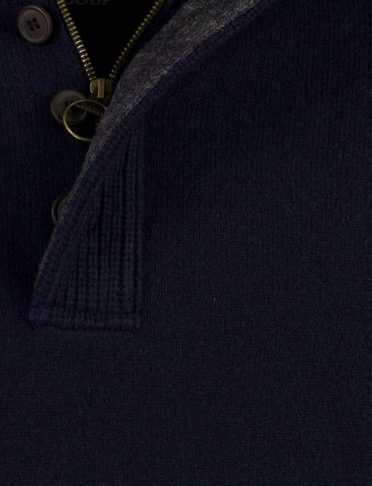 Barbour half zip trui donkerblauw met knopen en elleboogstukken - Image 4