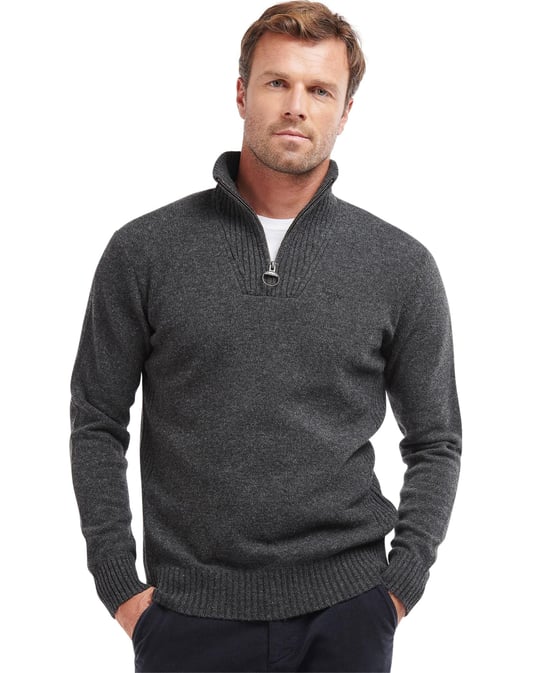 Barbour half zip trui antraciet gemêleerd wol - Image 1