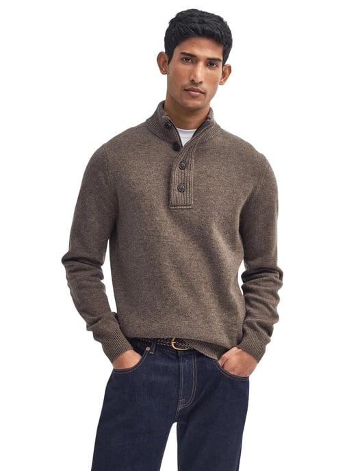 Barbour wollen half zip trui bruin gemêleerd - Image 1