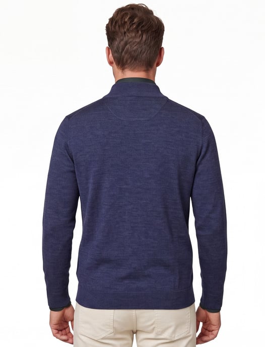 Thomas Maine merinowollen trui gemeleerd donkerblauw effen - Image 2