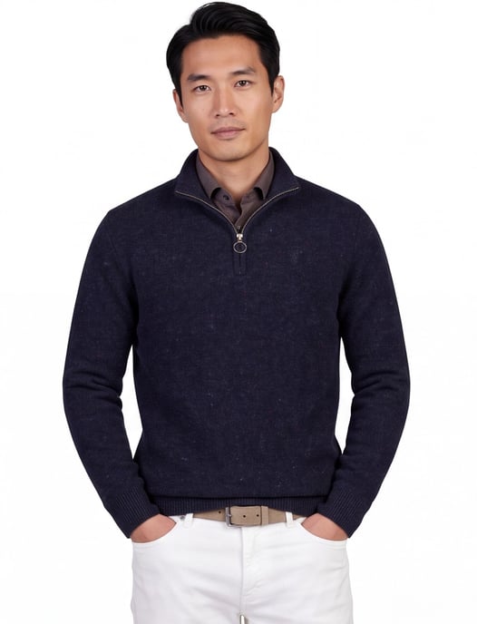 wollen trui Barbour donkerblauw effen normale fit - Image 1