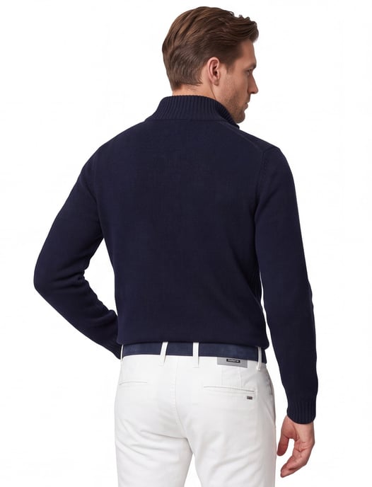 Barboor half zip donkerblauw wol gebreid - Image 2