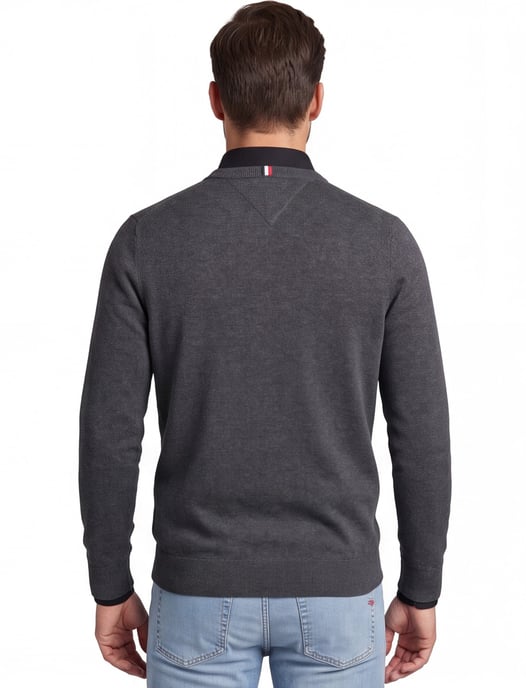 Tommy Hilfiger trui grijs gemêleerd katoen ronde hals - Image 2