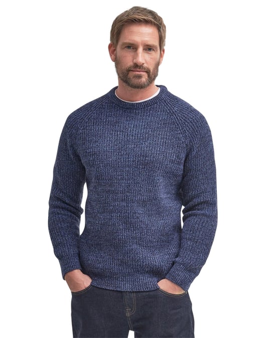 Barbour trui donkerblauw gemêleerd lamswol ronde hals - Image 1