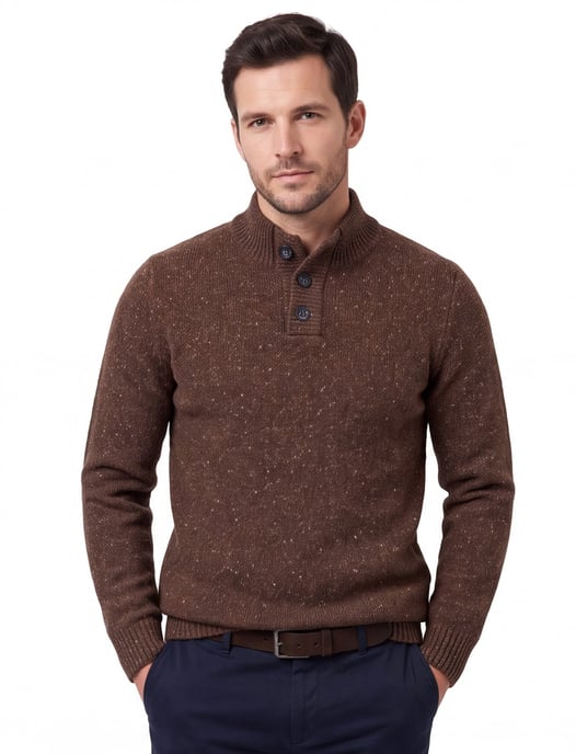 A Fish Named Fred trui bruin gebreid gemêleerd slim fit - Image 1
