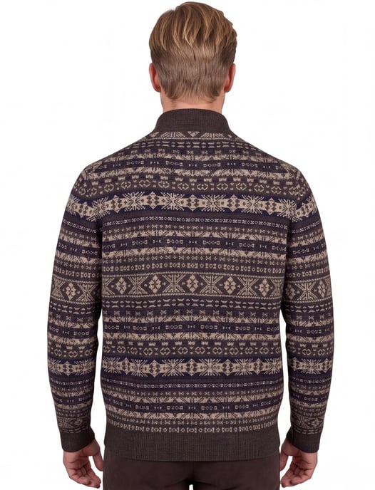 Fynch Hatton Half zip bruin patroon gebreid met print - Image 2