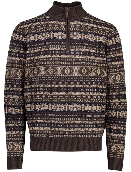 Fynch Hatton Half zip bruin patroon gebreid met print - Image 3