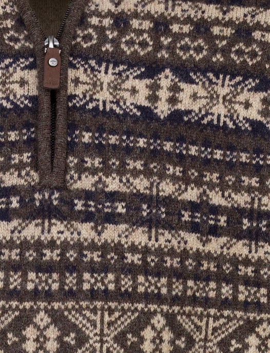Fynch Hatton Half zip bruin patroon gebreid met print - Image 4