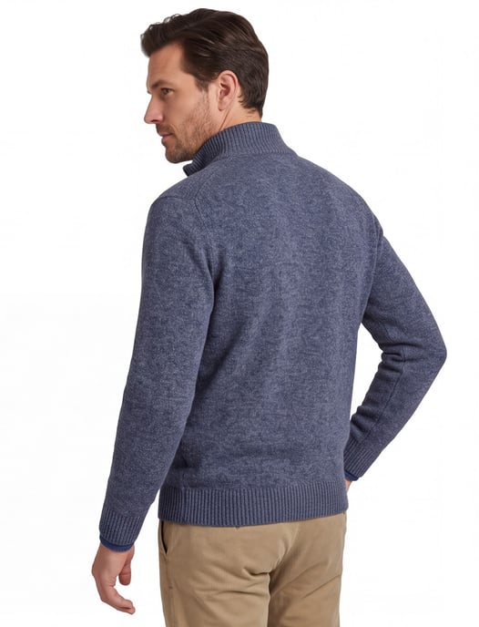 katoenen A Fish Named Fred halfzip trui blauw effen slim fit - Image 2