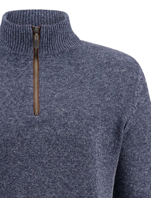 katoenen A Fish Named Fred halfzip trui blauw effen slim fit - Image 3