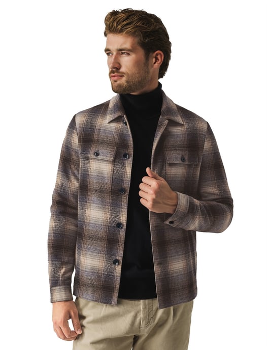 Overshirt State of Art wijde fit bruin geruit wol - Image 1