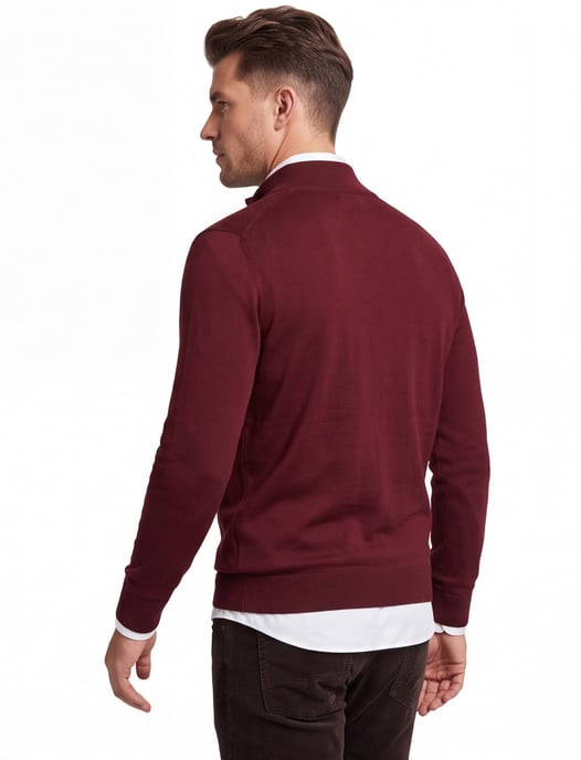 Boss Black Ebenji trui bordeaux half zip effen lamswol - Image 2