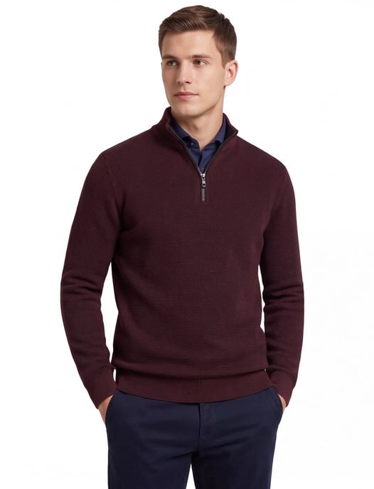 Casa Moda trui effen bordeaux half zip wijde fit - Image 1