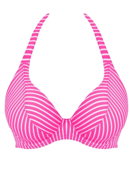 Freya Jewel Cove Underwired Halter Bikini Top - Stripe Raspberry - Image 3
