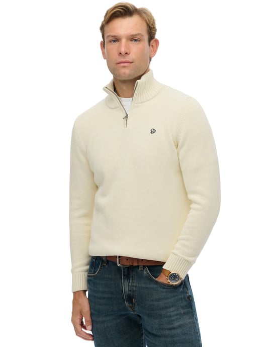Superdry trui creme half zip katoen gebreid met boord - Image 1
