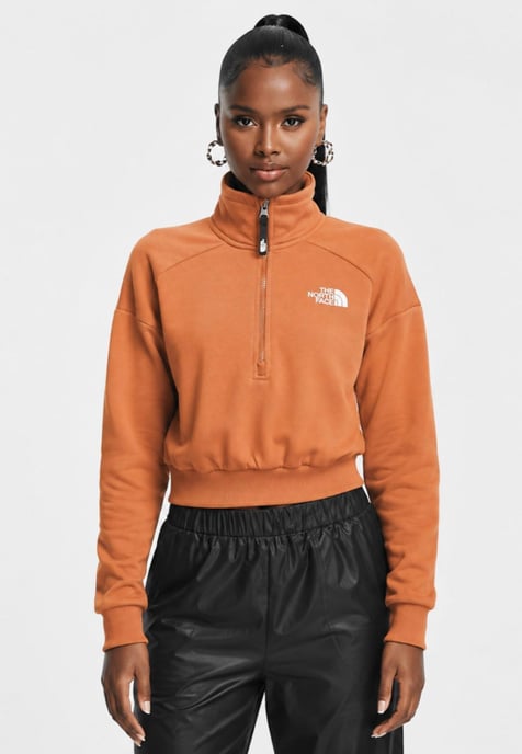 The North Face Womens 1/4 Zip Fleece Sweat in Leather Brown - Image 1