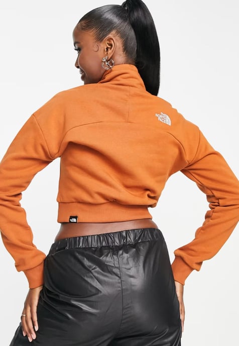 The North Face Womens 1/4 Zip Fleece Sweat in Leather Brown - Image 2