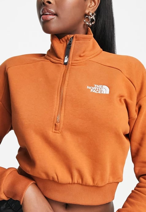 The North Face Womens 1/4 Zip Fleece Sweat in Leather Brown - Image 3