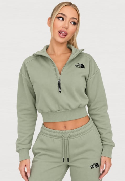 The North Face Womens 1/4 Zip Fleece Sweat in Tea Green - Image 1