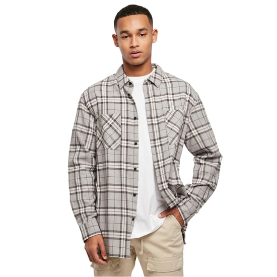 Urban Classics Heren Geruit Oversized Shirt Lang (Grijs/Zwart) - Image 3