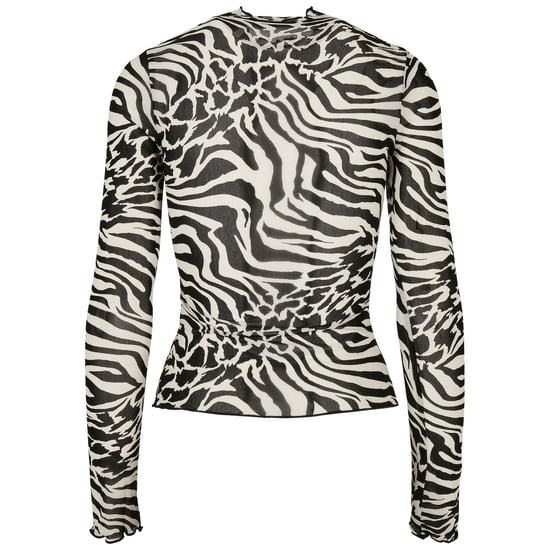 Urban Classics Dames/Dames Mesh Schildpadhals Top met All-Over print en lange mouwen (Wit/zwart) - Image 2