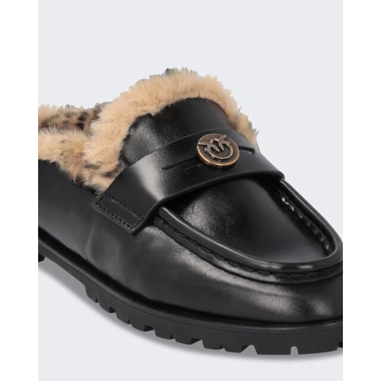 Pinko Dames nora sabot van luxe kalfleer met bont - Image 3