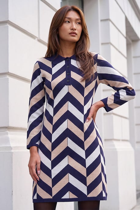 Chevron Collared Knit Dress - Image 1