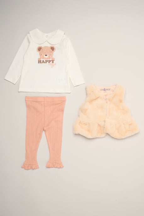 Faux Fur Gilet Set with Bear T-Shirt & Leggings - Image 1