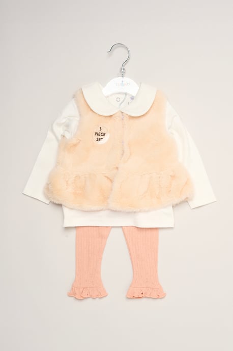 Faux Fur Gilet Set with Bear T-Shirt & Leggings - Image 2