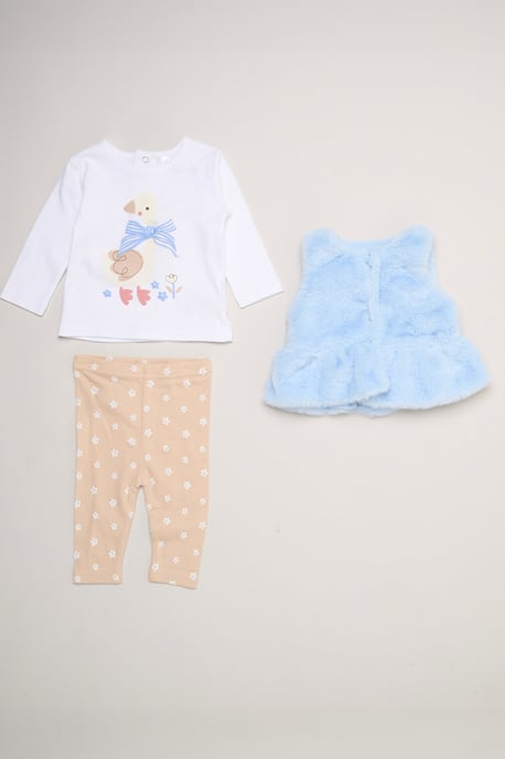 Faux Fur Gilet Set with Goose T-Shirt & Leggings - Image 1