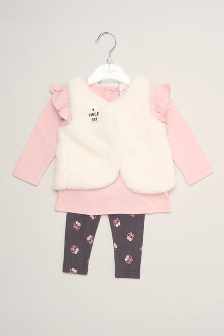 Faux Fur Gilet Set with Cherry T-Shirt & Leggings - Image 2