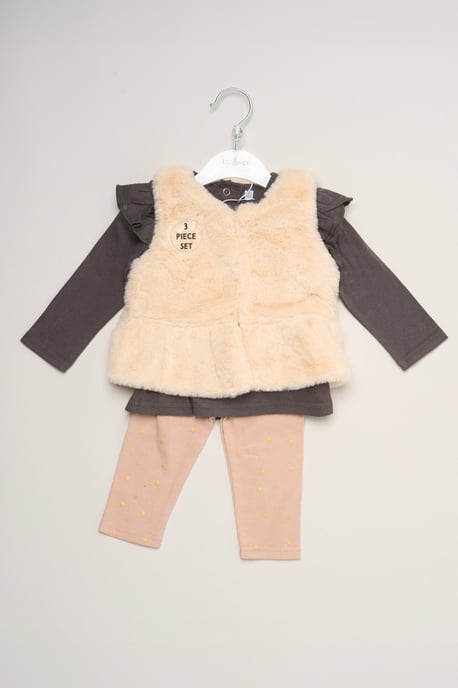 Faux Fur Gilet Set with Swan T-Shirt & Leggings - Image 2