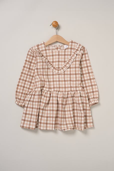 3 Piece Faux Fur Jacket and Check Dress Set with Beret - Image 2