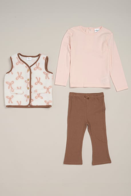 3 Piece Top, Borg Gilet and Flared Legging Set - Image 1